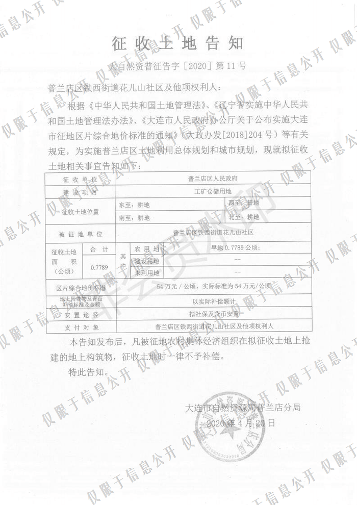 普兰店拟征收2.387公顷集体土地 每亩补偿3.6万元
