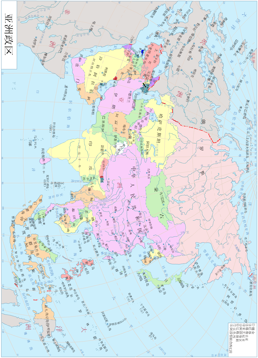 地理挂图亚洲政区分布图