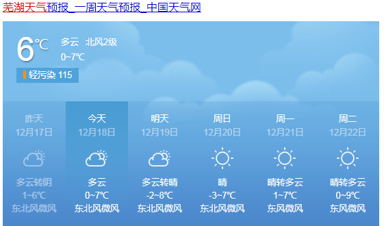 芜湖最新天气预报