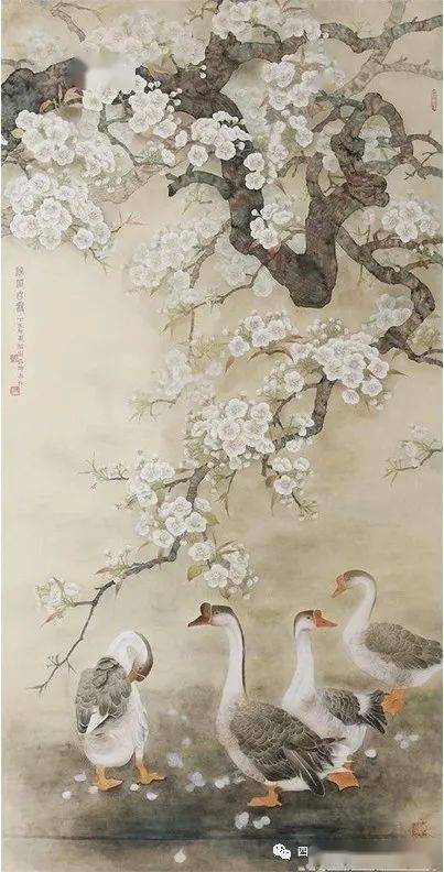 《青果《故乡情》她注重传统技法的学习传承,准确领会传统工笔画的
