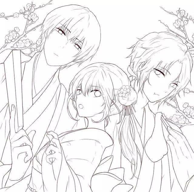 【黑白线稿】古风人物-帅哥美男白描线稿!