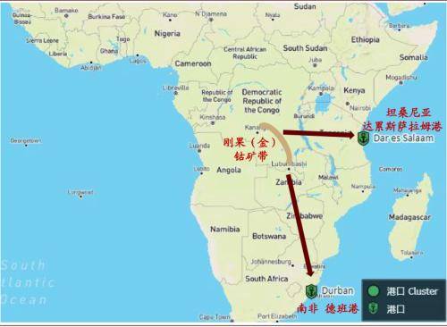 图表: 刚果(金)钴矿带矿产主要通过德班港,达累斯萨拉姆港向外输送