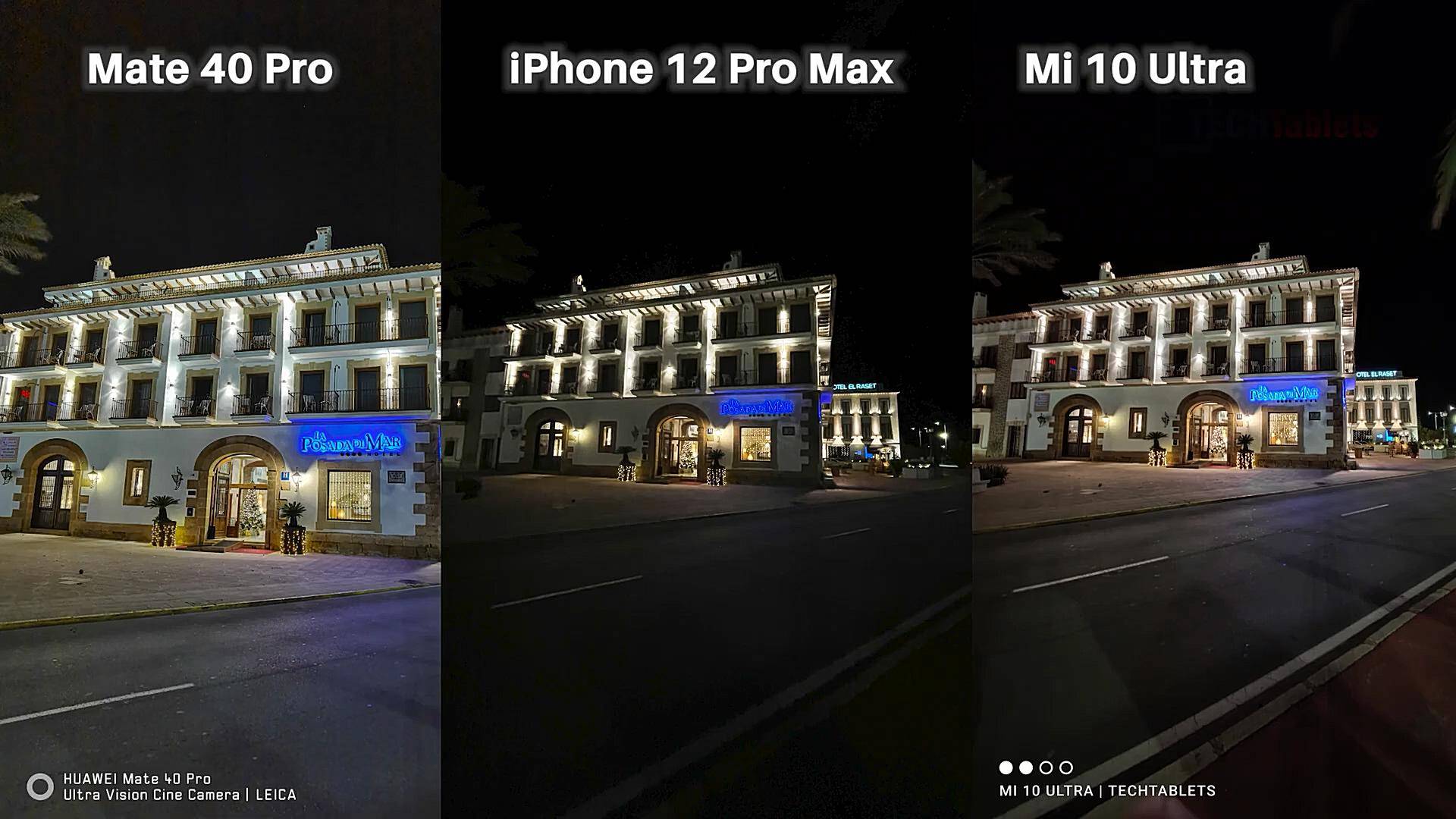 最后来看看这组夜拍对比,iphone12promax拍摄的画面最暗,马路上一片