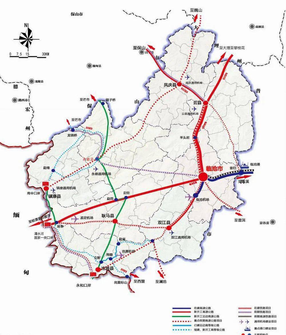 临沧可持续发展规划(2018-2030)重大交通设施布局示意图 高速公路和