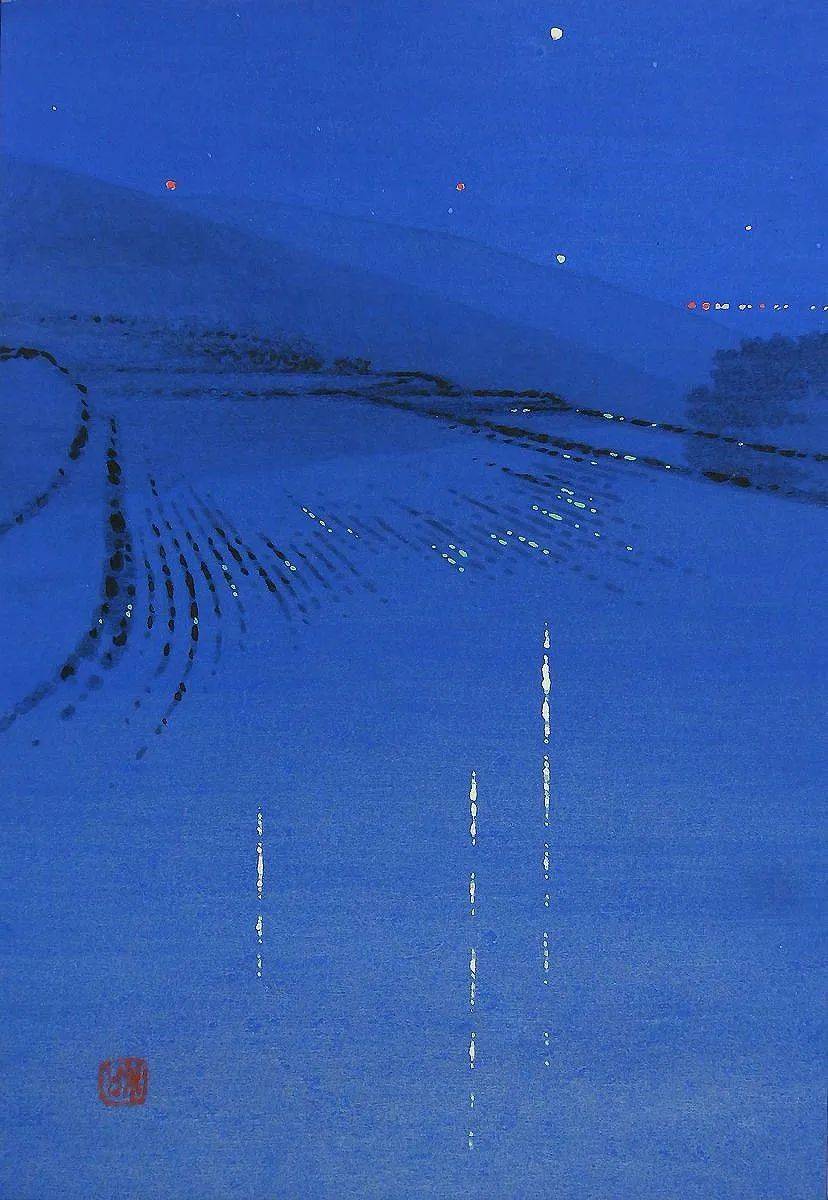 穏やかな色彩,齊藤四郎,日本の原風景,6号アクリル,絶景,さわやかな傑作 点描の実力作家,齊藤四郎,感動絶景の雪山,約40号パネルにペン