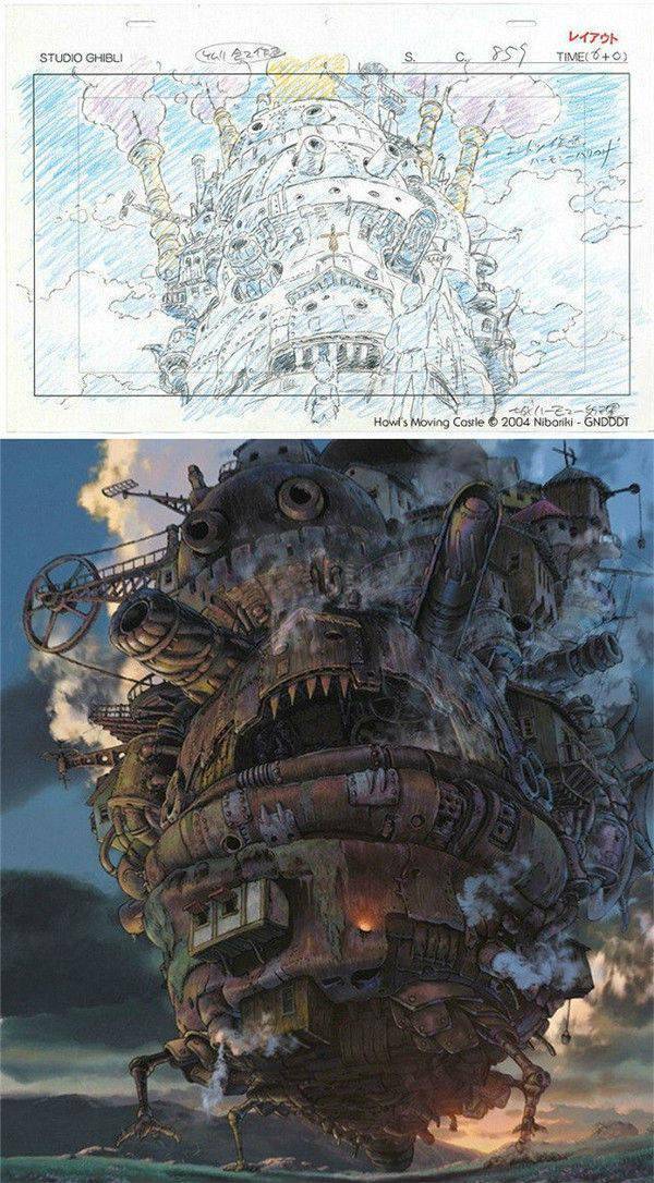 2004年《哈尔移动城堡》设计手稿以及动画画面1963 年,在参与制作