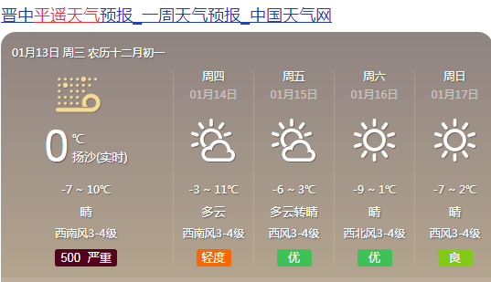 平遥最新天气情况!