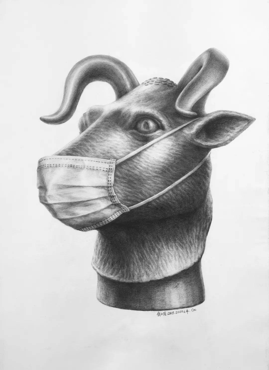 2020之牛 ox 纸上铅笔素描 pencil drawing on paper 60x40cm 2020