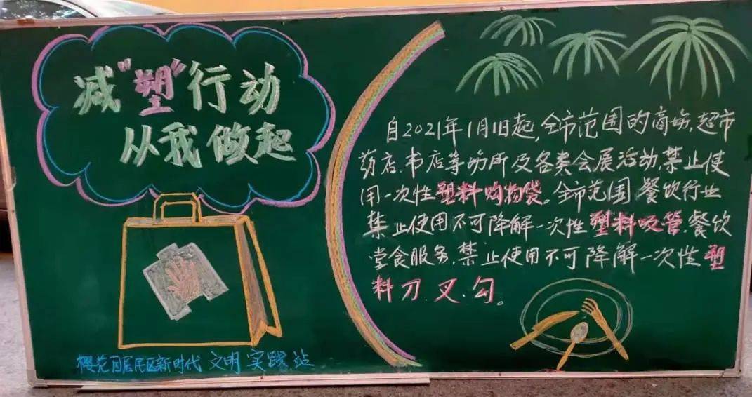 活动中的宣传引领作用,24个居委特别推出了 "我是减塑行动派"宣传板报