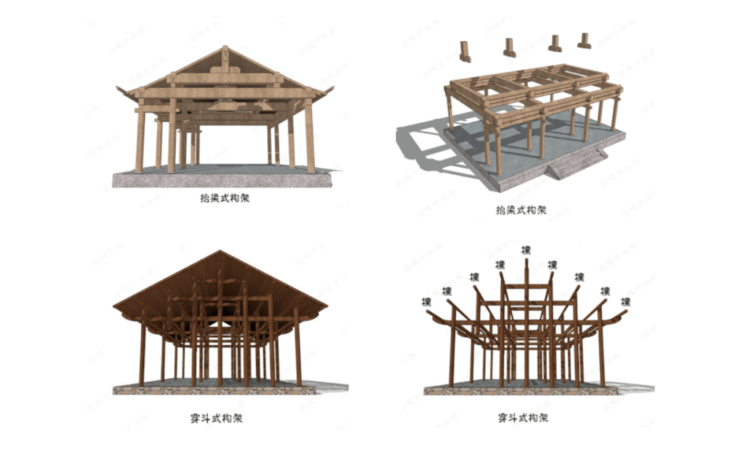 《中国建筑类型及结构》一书中将木构架分为两种形式:穿斗式与架梁式