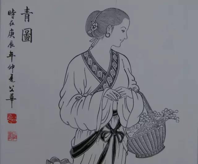 国画白描美女人物欣赏收藏临摹