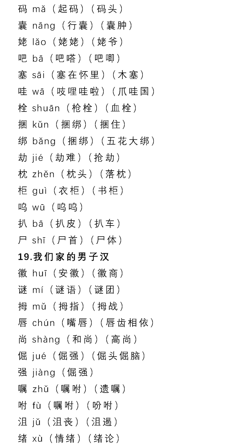 部编16年级语文下册第17单元生字表组词大全