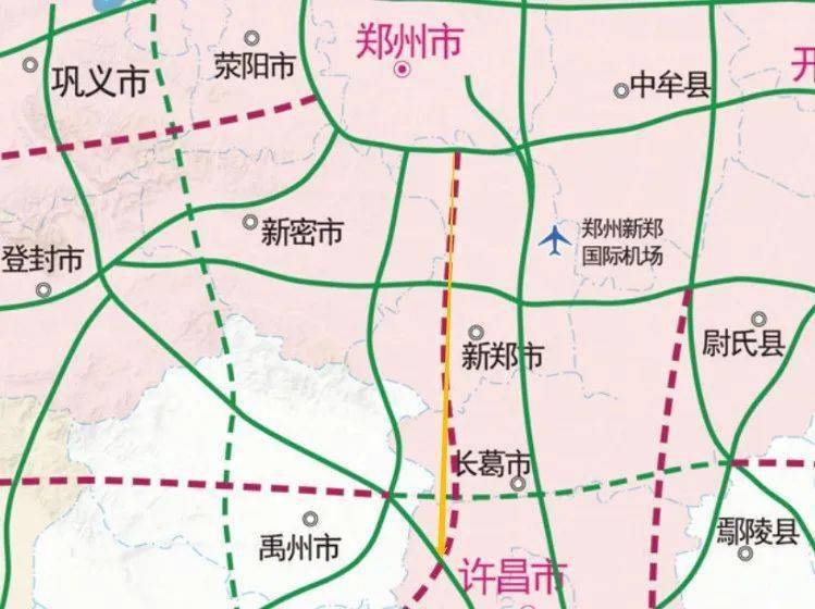 郑州至南阳高速郑州至许昌段规划图路线全长约67公里(含15公里高架