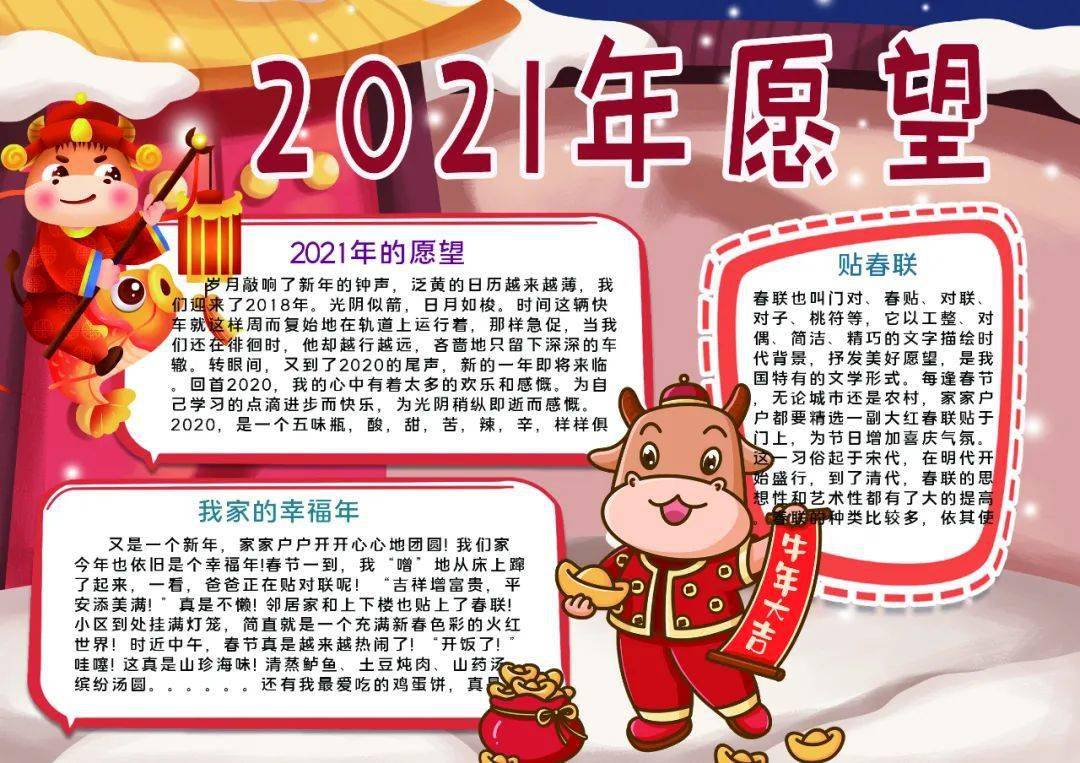 2021年牛年英语手抄报,2021年英语手抄报内容 2021年牛年春节手抄报精选 文字素材
