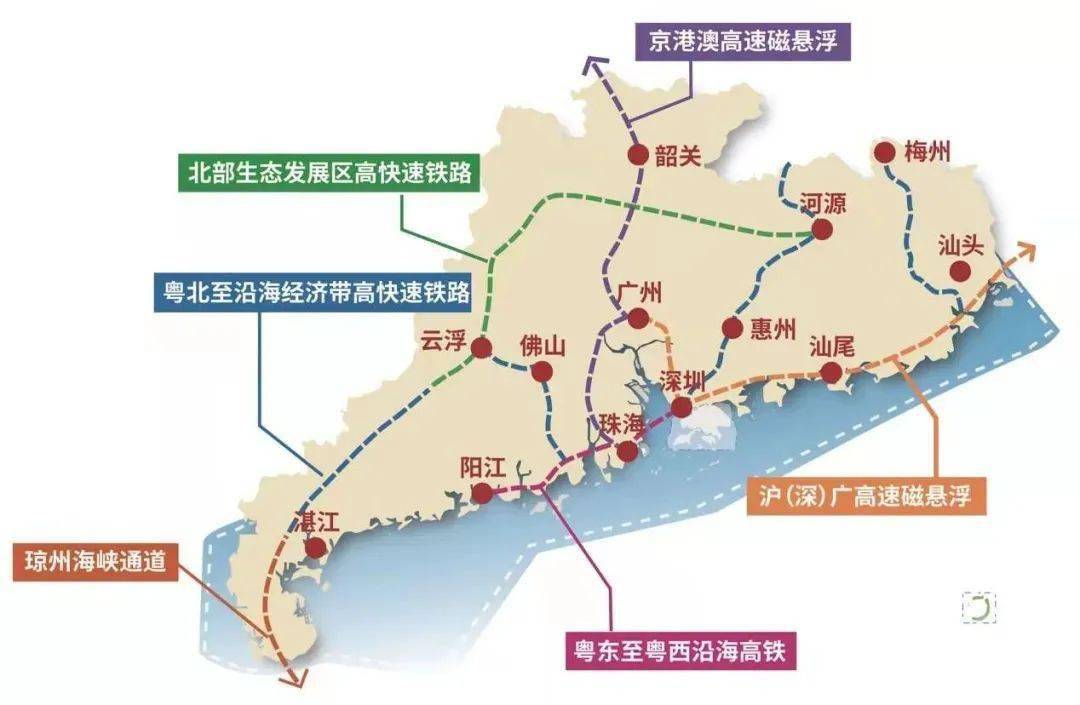 粤东至粤西沿海高铁 等六大重要廊道,助力构建"12312"交通圈和"三横六
