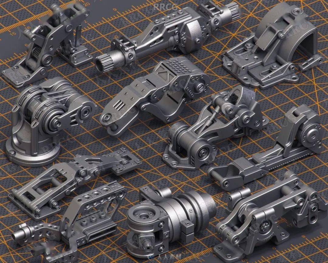 400组科幻硬表面机械零件雕刻细节3d模型合集