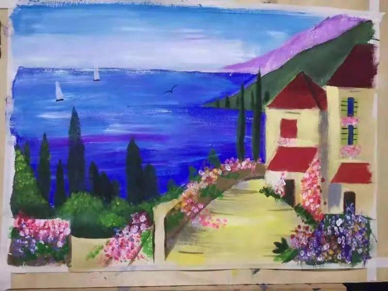 郭旭丽 水粉画 《海边小镇》 万荣县城镇幼儿园供稿 【主办单位】