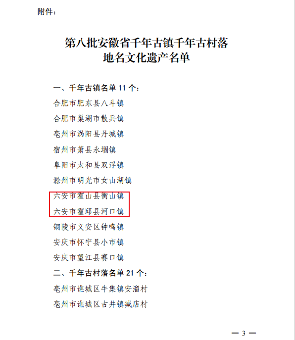 六安市这3个地方入选安徽省千年古镇千年古村落地名文化遗产