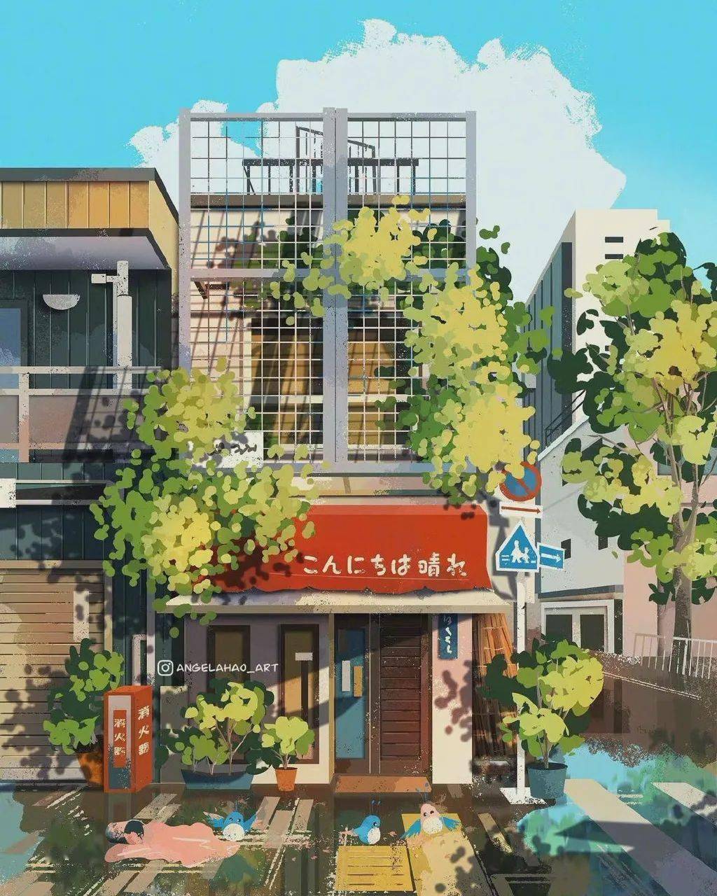 日本街头小店插画