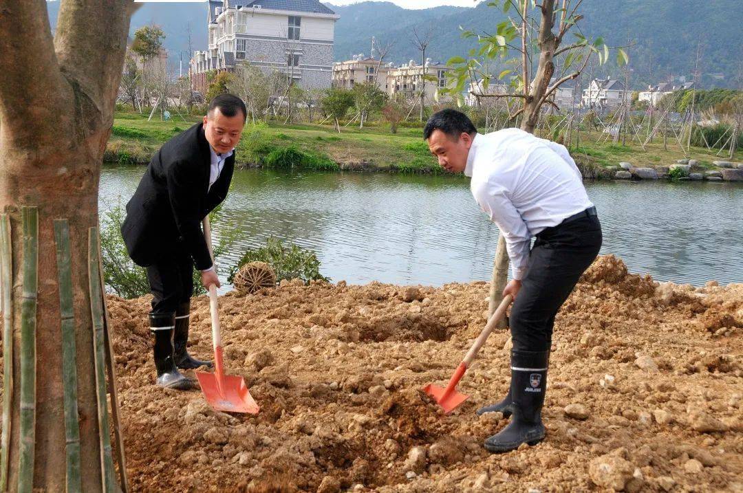 镇党委书记叶鑫俊,党委副书记,镇长罗荣华正在植树中.