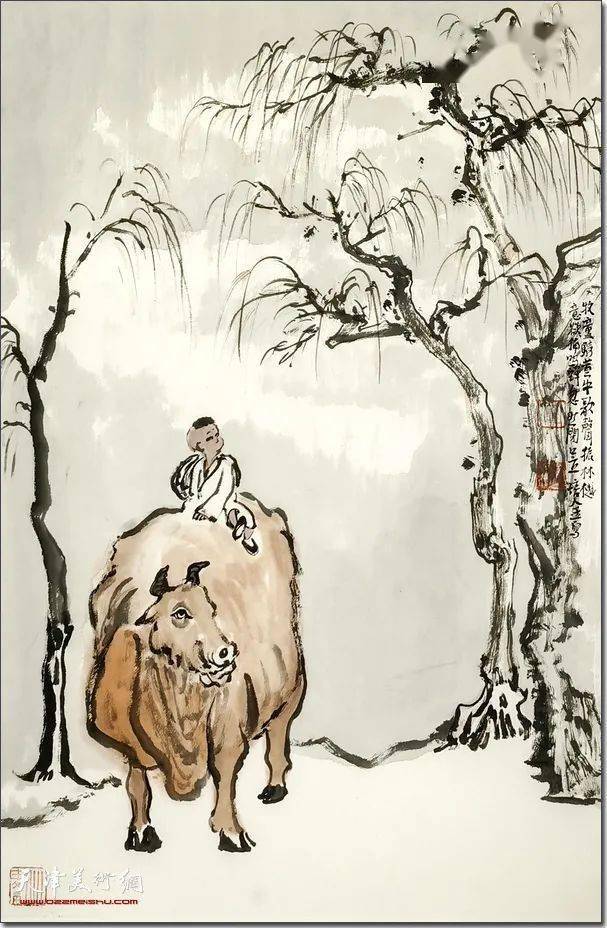 肖培金"牧牛耕春"作品:牧童骑黄牛,歌声振林樾