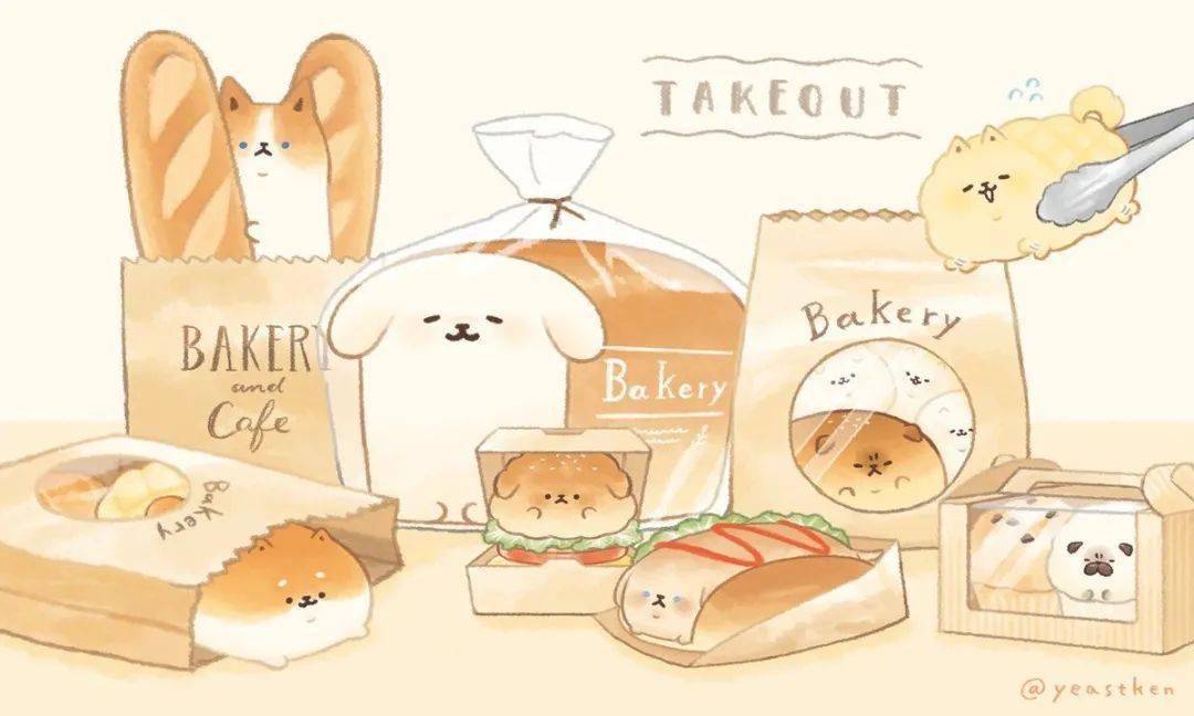 插画素材十四温暖治愈的柴犬面包插画分享
