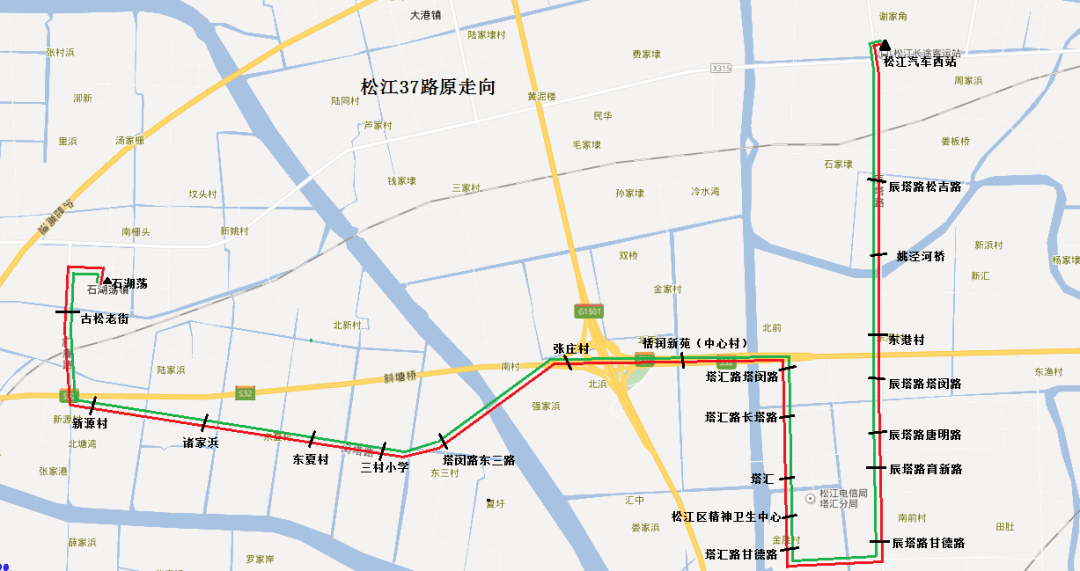 原走向:自松江汽车西站起经辰塔路,甘德路,塔汇公路,闵塔路,广庵路