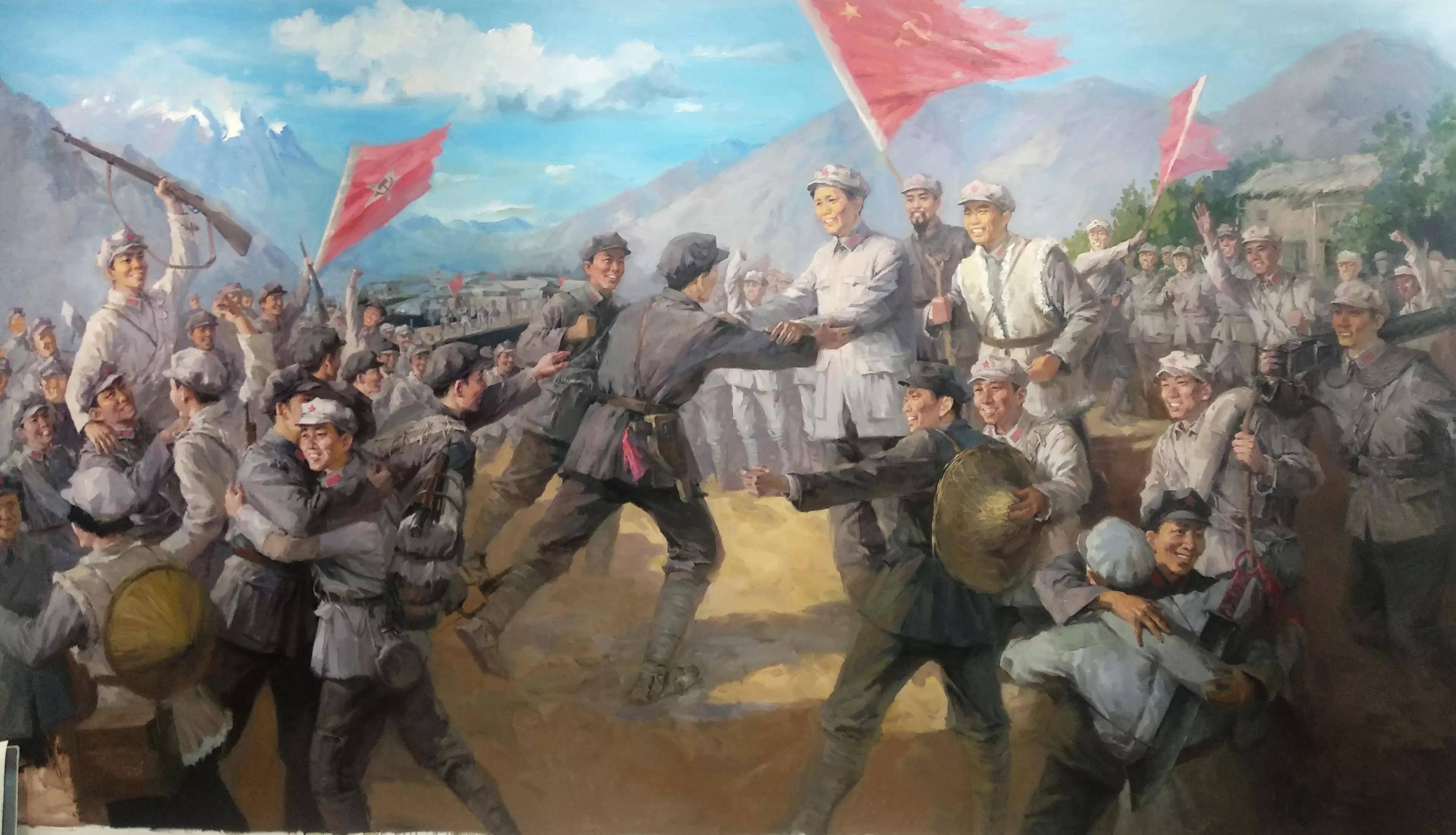 大型历史题材油画创作《红一红三方面军会师》创作接近尾声
