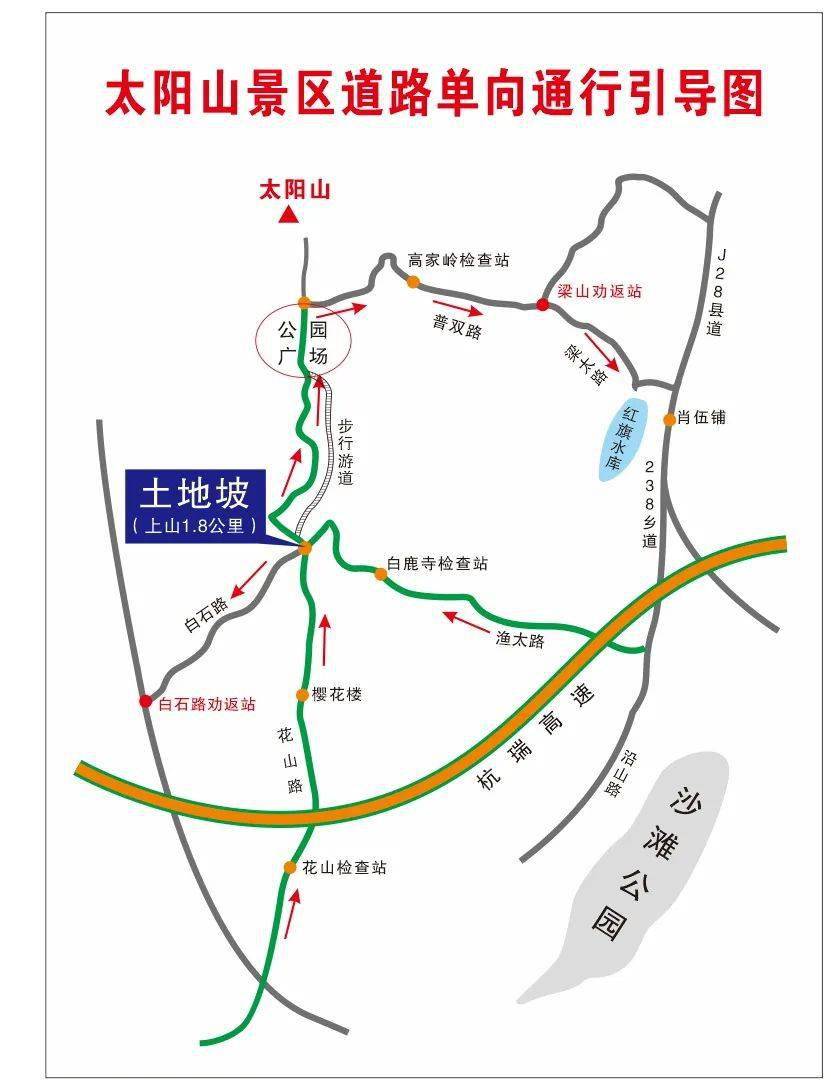 太阳山景区道路单向通行引导图