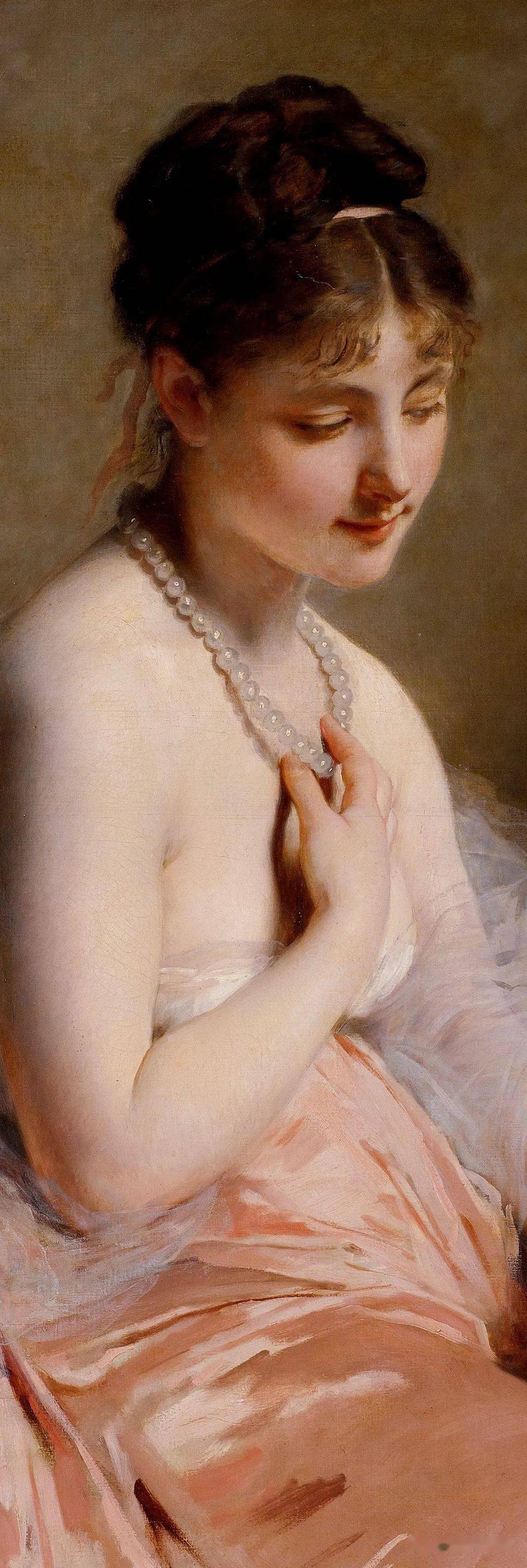 法国油画家查尔斯乔舒亚卓别林油画中的法国少女清纯唯美肤如凝脂