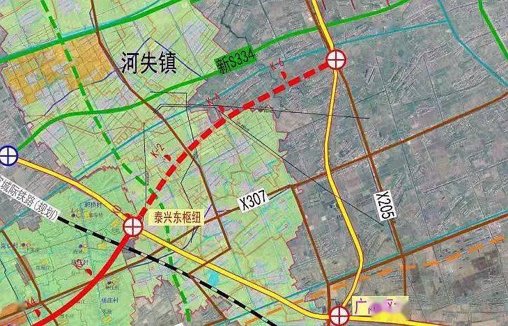 向西南延伸至 沪陕高速公路泰兴东枢纽 顺接  常泰长江大桥北接线