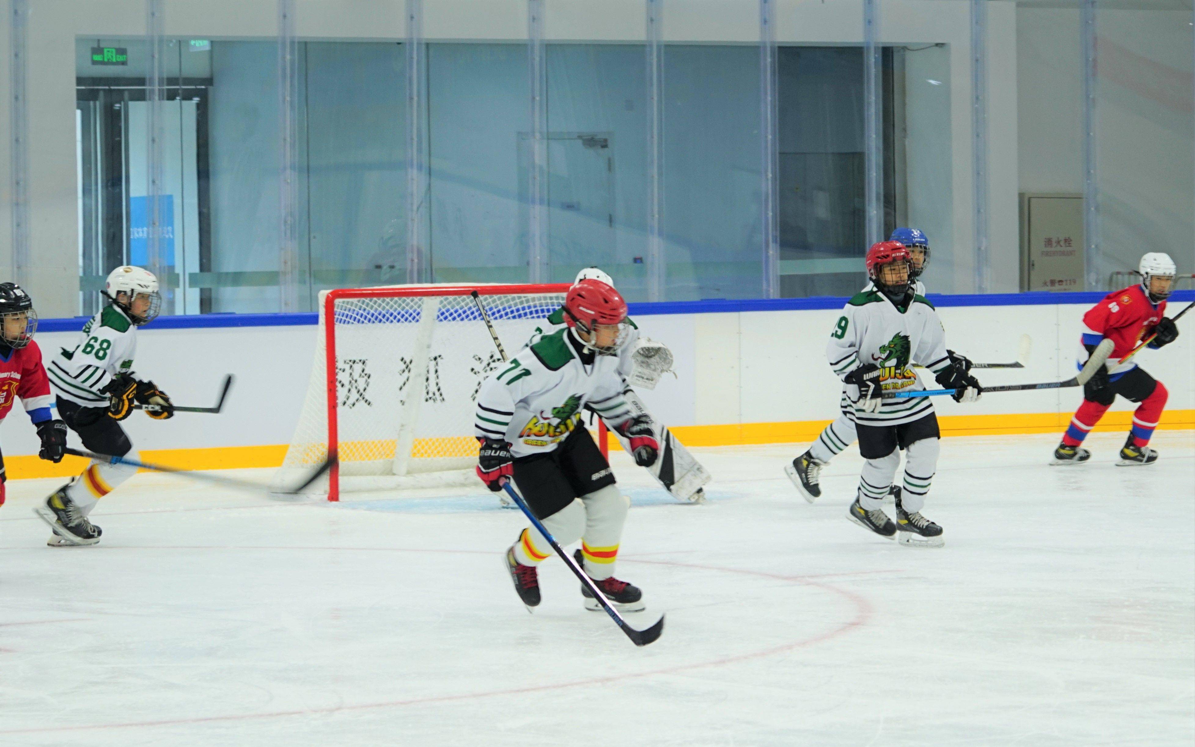 北京市校际冰球联赛挥杆,小选手可体验奥运场馆