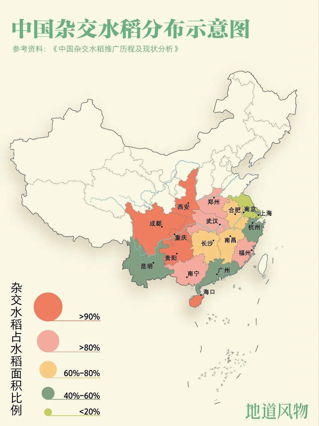 中国杂交水稻分布示意图.