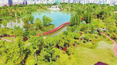 遂宁城区九莲洲湿地公园. 廖锦辉摄道路边带透水示意图.