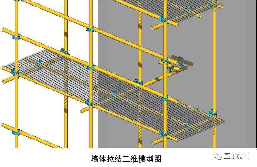 mm,落地式脚手架为1050 mm),通过预埋管拉通一根连墙杆与架体连接