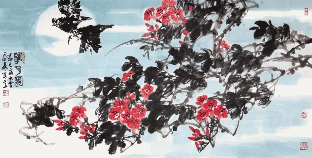 《山花》200cm·200cm 《霜染芙蓉醉》200cm·200cm 《梅鹤同春》200