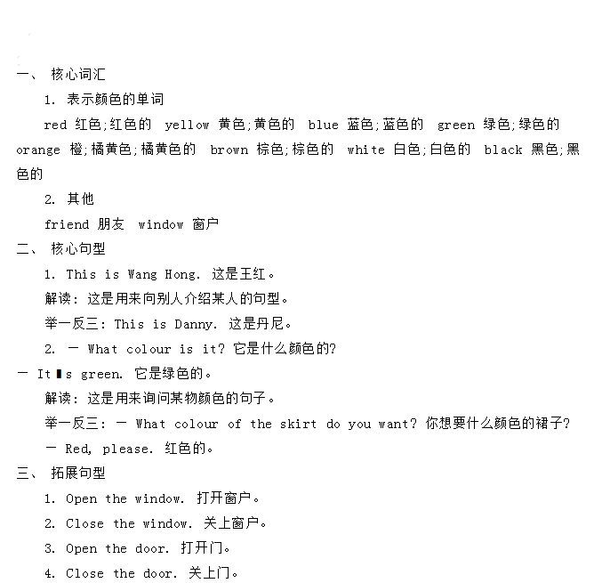 知识预习三年级冀教版英语上册第二单元重点知识点