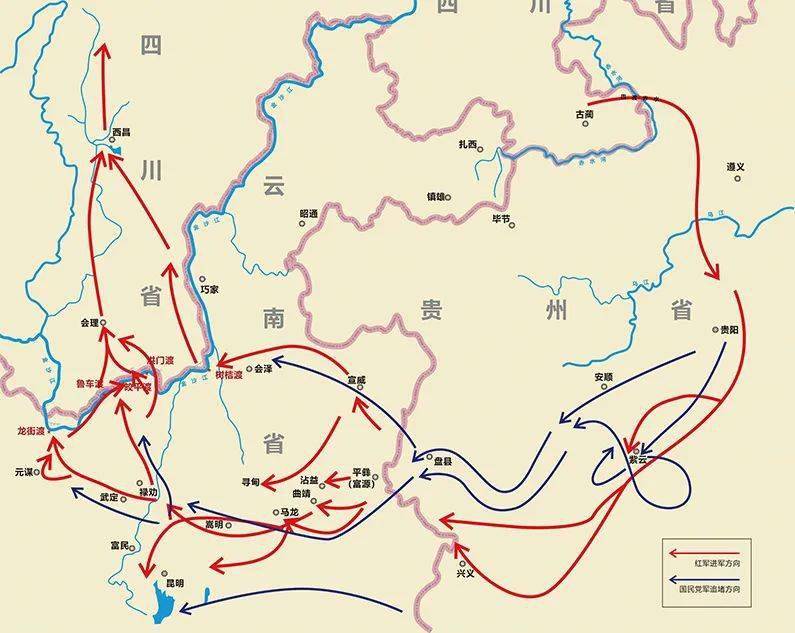 中央红军二入云南北渡金沙江示意图