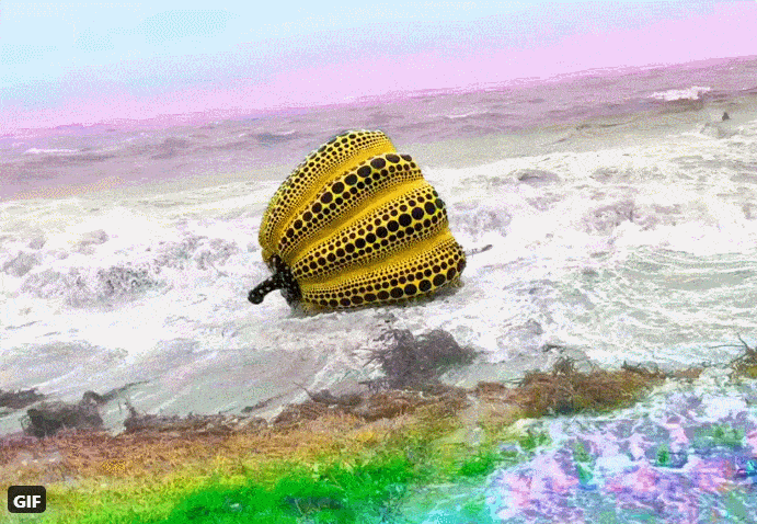 草间弥生变海间弥生黄色波点南瓜被吹进海里中日网友脑洞大开