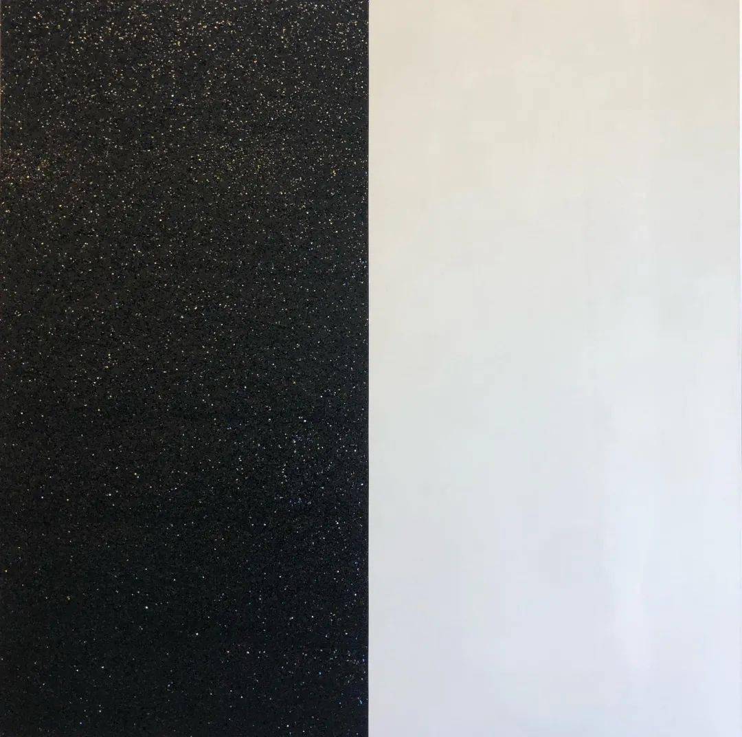 玛丽·阔思,《无题(半黑反光和白色)》, 2021,布面亚克力方片,玻璃