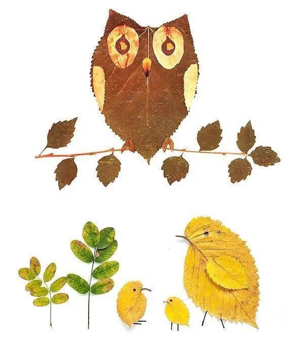 幼儿园秋天主题环创树叶粘贴画鸟类 动物类 人物类.