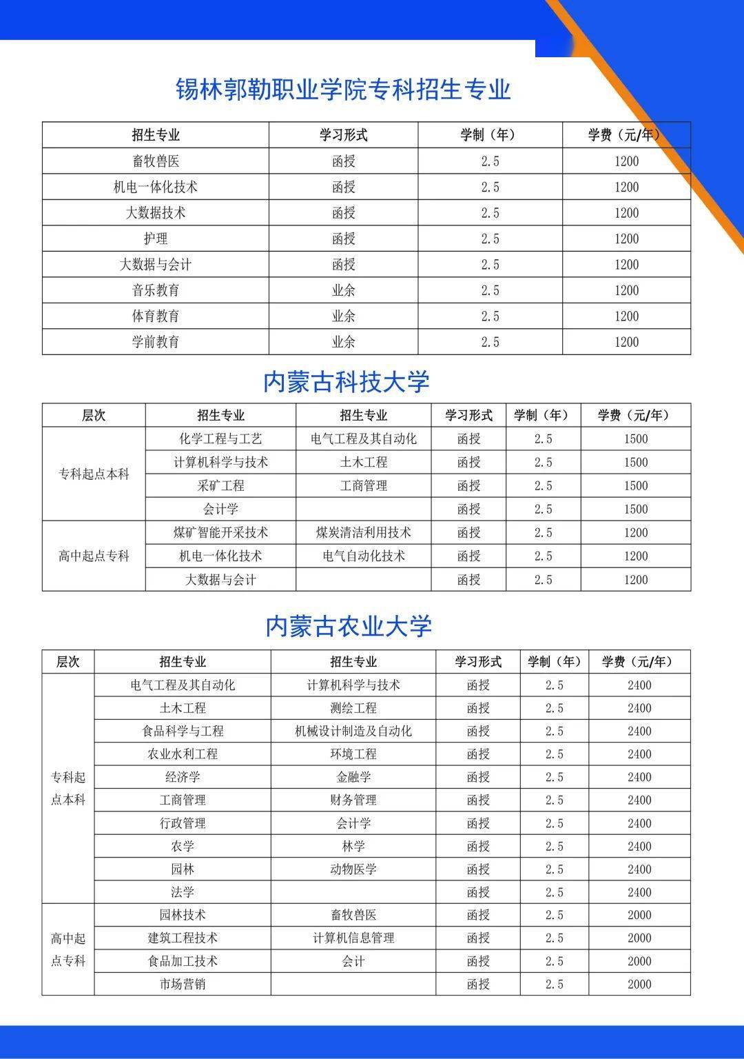 锡林郭勒职业学院2021年成人高等教育招生简章