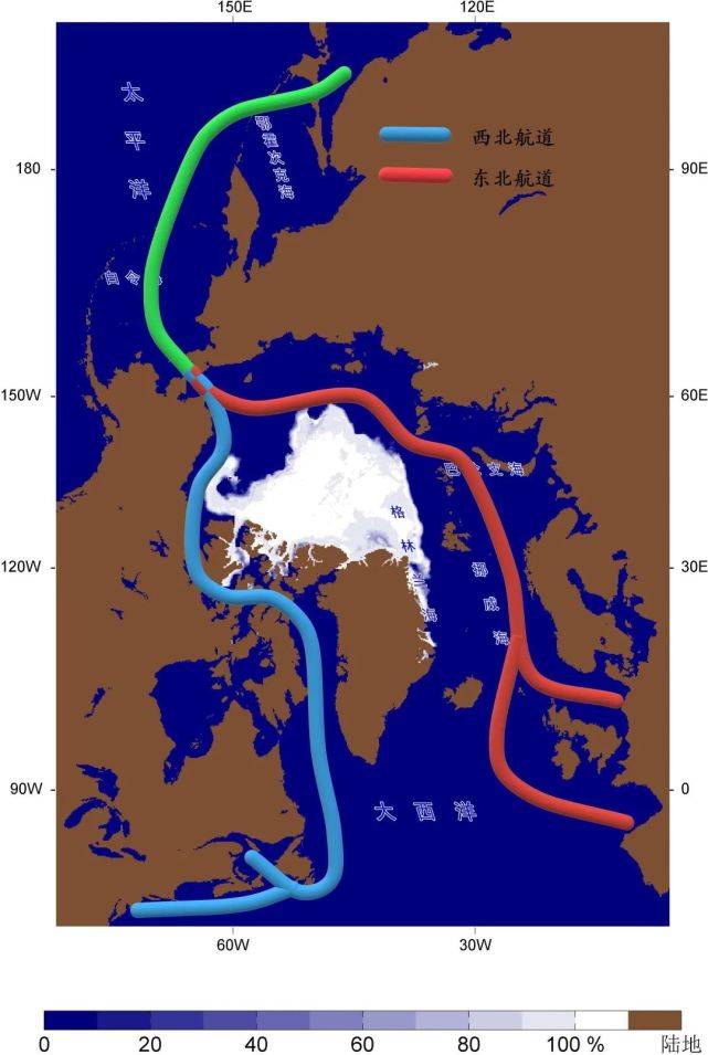 北极航道分为东北航道和西北航道两段.
