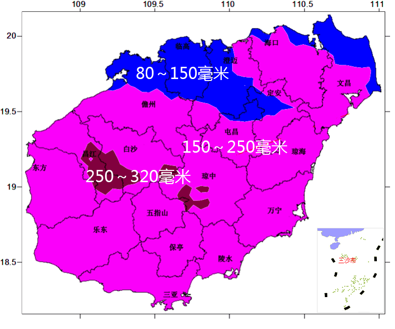 3米/秒),海南岛陆地最大阵风出现在文昌铺前镇8级(20.6米/秒).