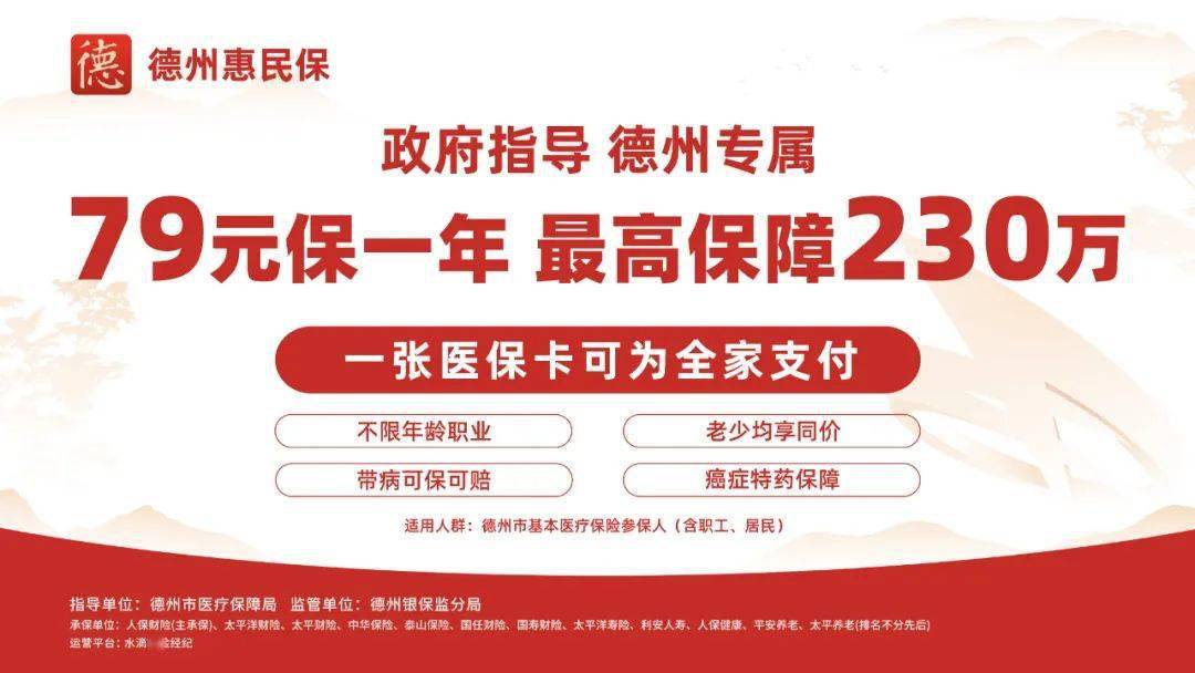 德州人,德州惠民保今日上线,79元保1年,最高保障230万!