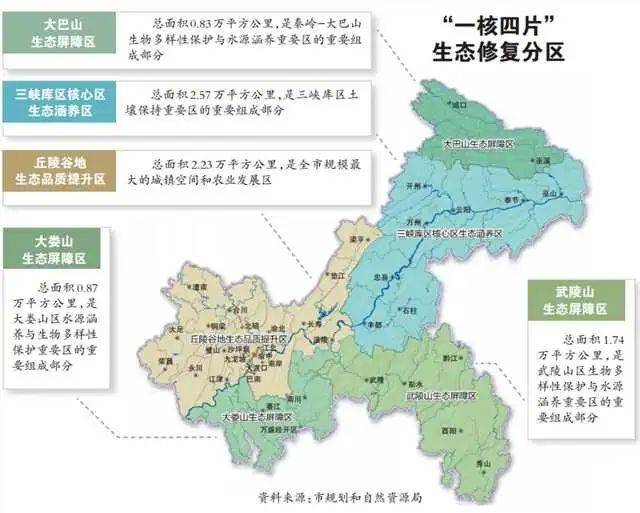 重庆构建三带四屏多廊多点生态安全格局划定一核四片生态修复分区2021