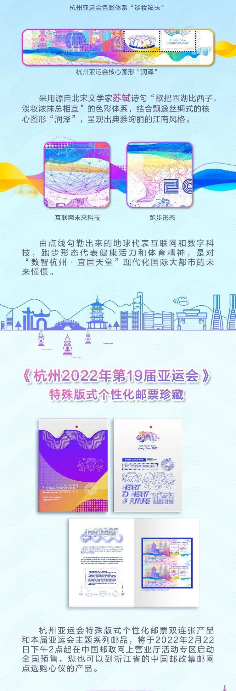 接棒冬奥冲刺亚运杭州2022年第19届亚运会个性化邮票双连张发布