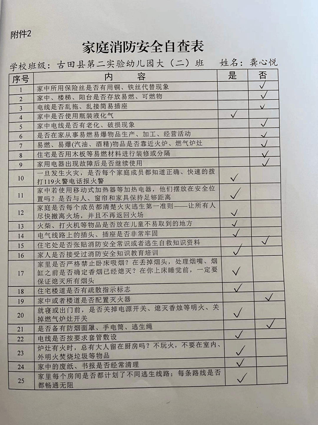 左右滑动查看同学们与家长通过家庭消防安全自查表查改火灾隐患加强了