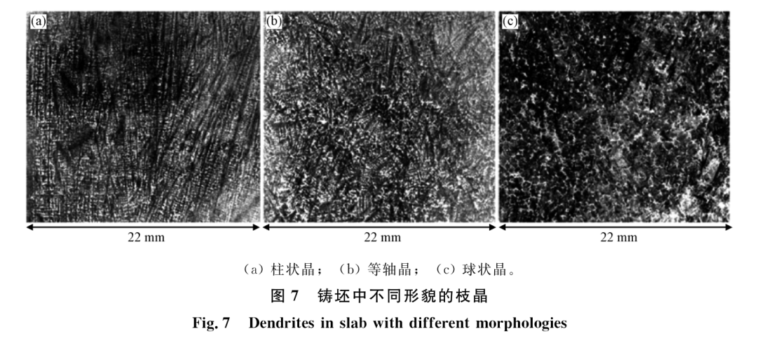 无显著的点状偏析;采用电磁搅拌后中心等轴晶区宽度增加,且在等轴晶间