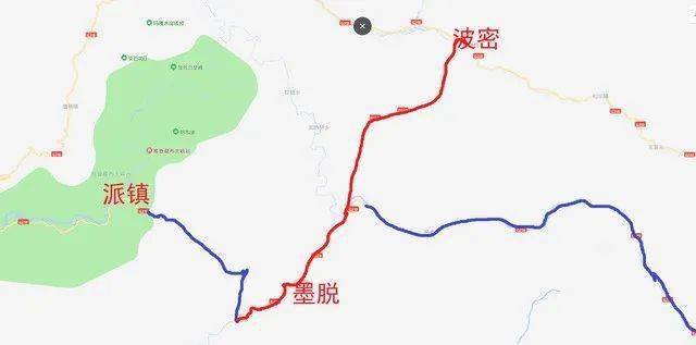 红线为现有的墨脱公路,蓝线为正在修的5,g345启那线g345国道起于江苏